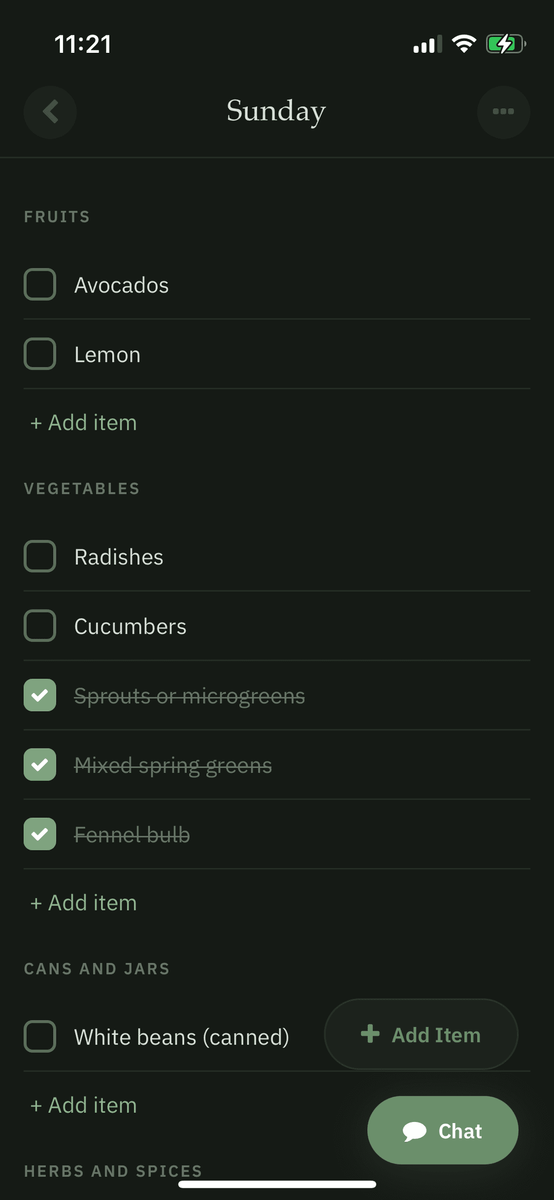 Smart shopping list organized by grocery section
