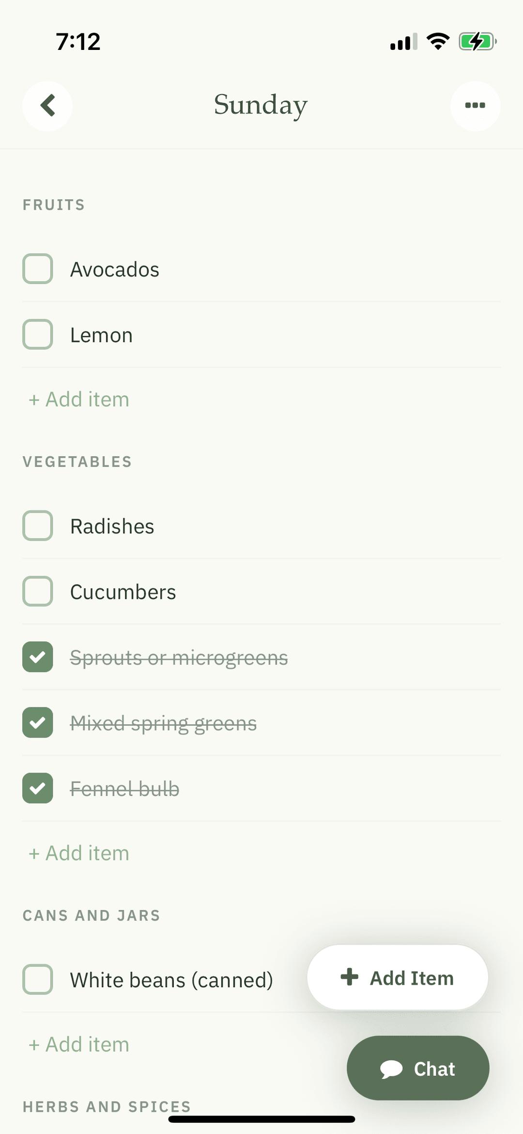 Smart shopping list organized by grocery section